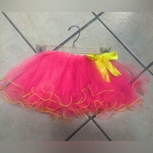 Childs One Size (Fits Sizes 5-7) Hot Pink & Yellow Layered Tutu Skirt NWT